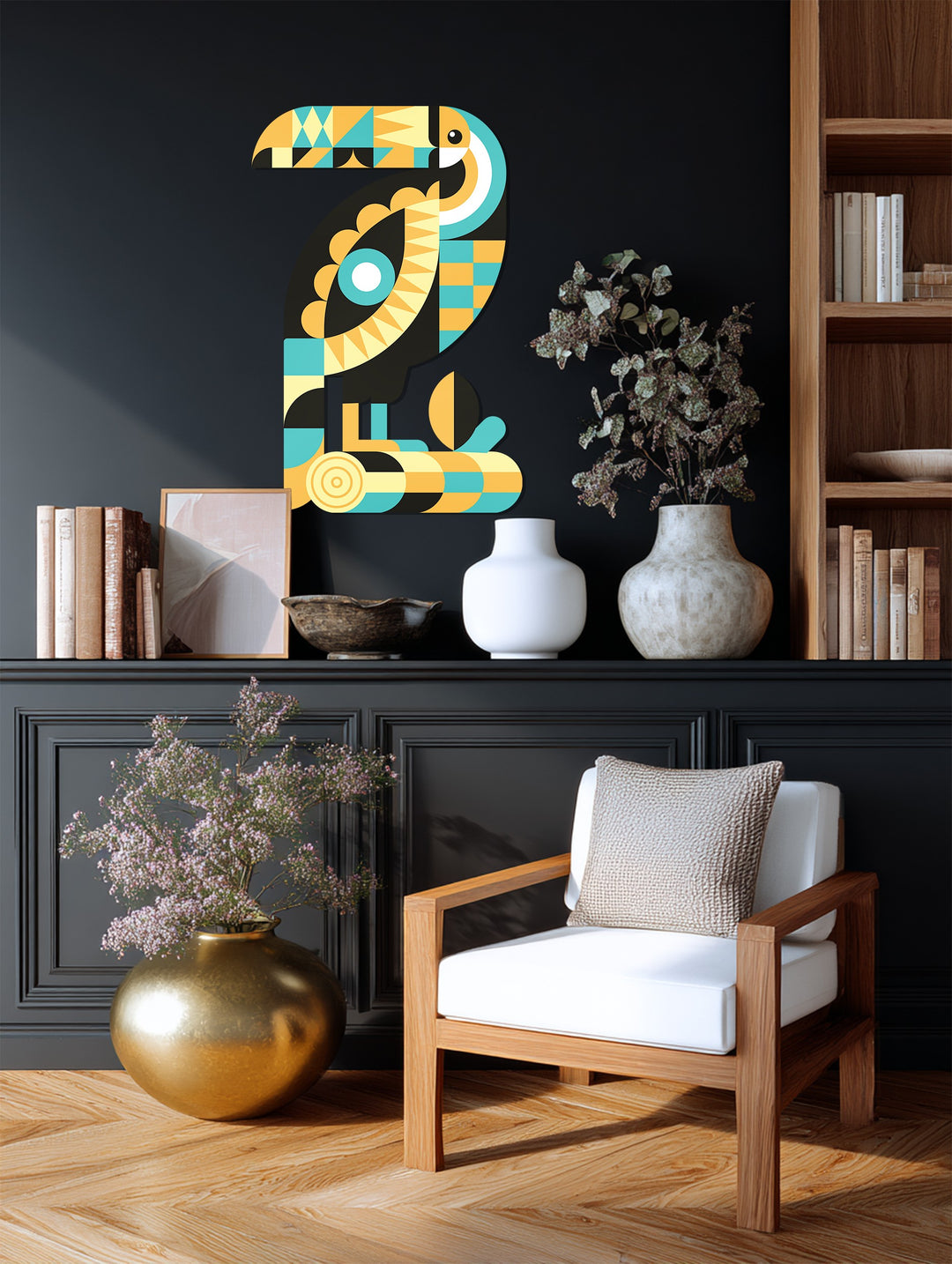 Geometric Toucan Metal Wall Art – Modern Tropical Decor