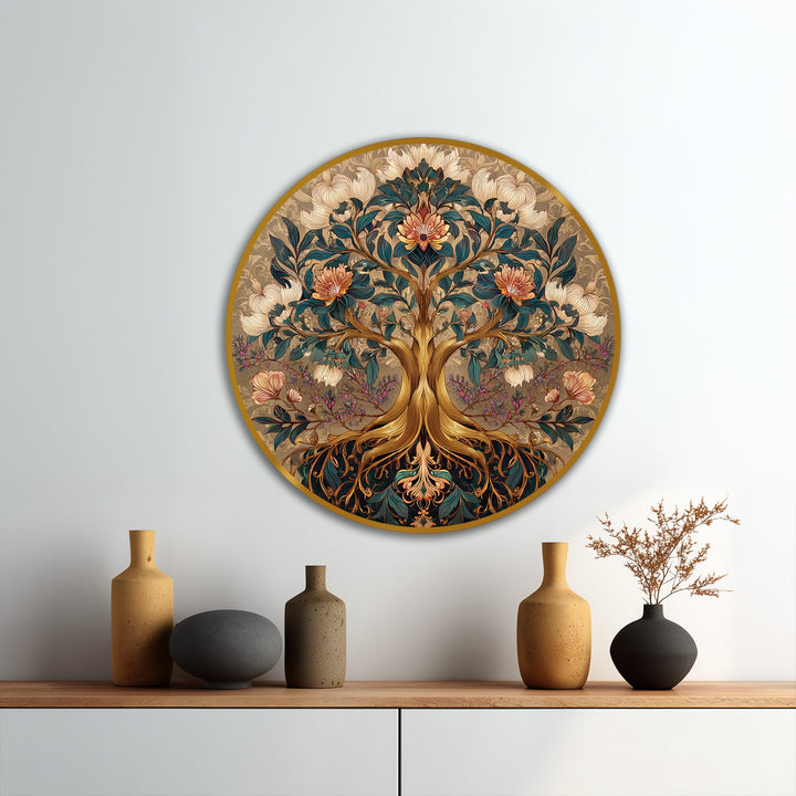 Gold-toned finish highlights the intricate details of this ornate bloom, decorative floral tree within the unique oil painting decoration wall art.