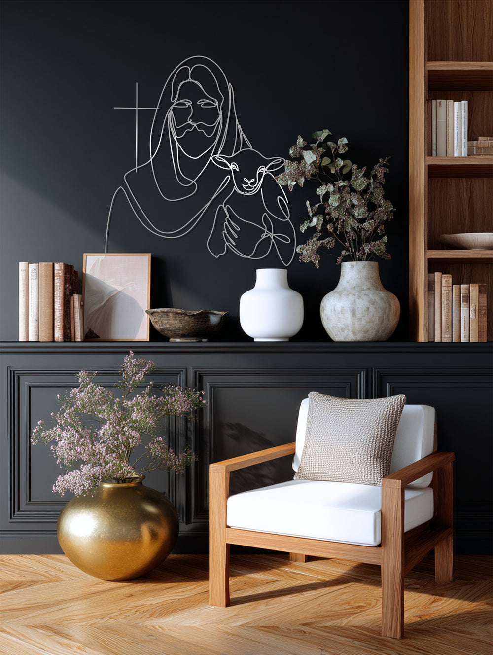 Christian modern line art of Jesus and lamb