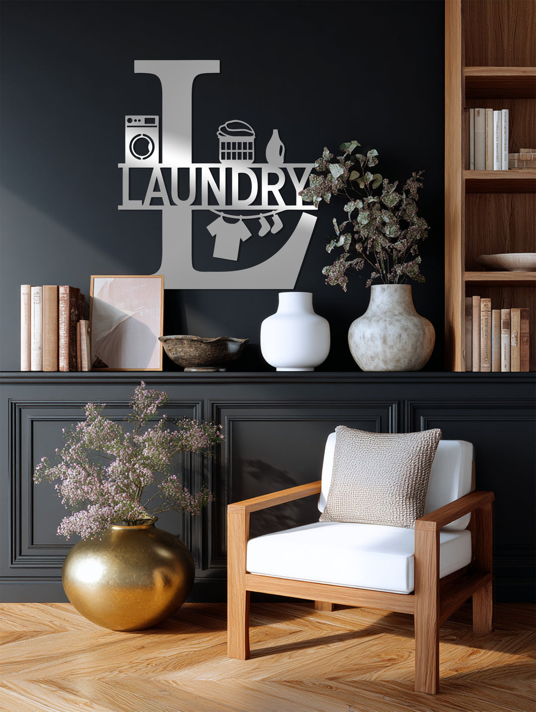 Laundry Room Metal Wall Art – Modern Black Home Decor