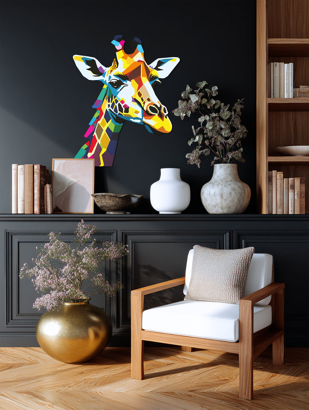Colorful Giraffe Metal Wall Art – Modern Geometric Animal Home Decor