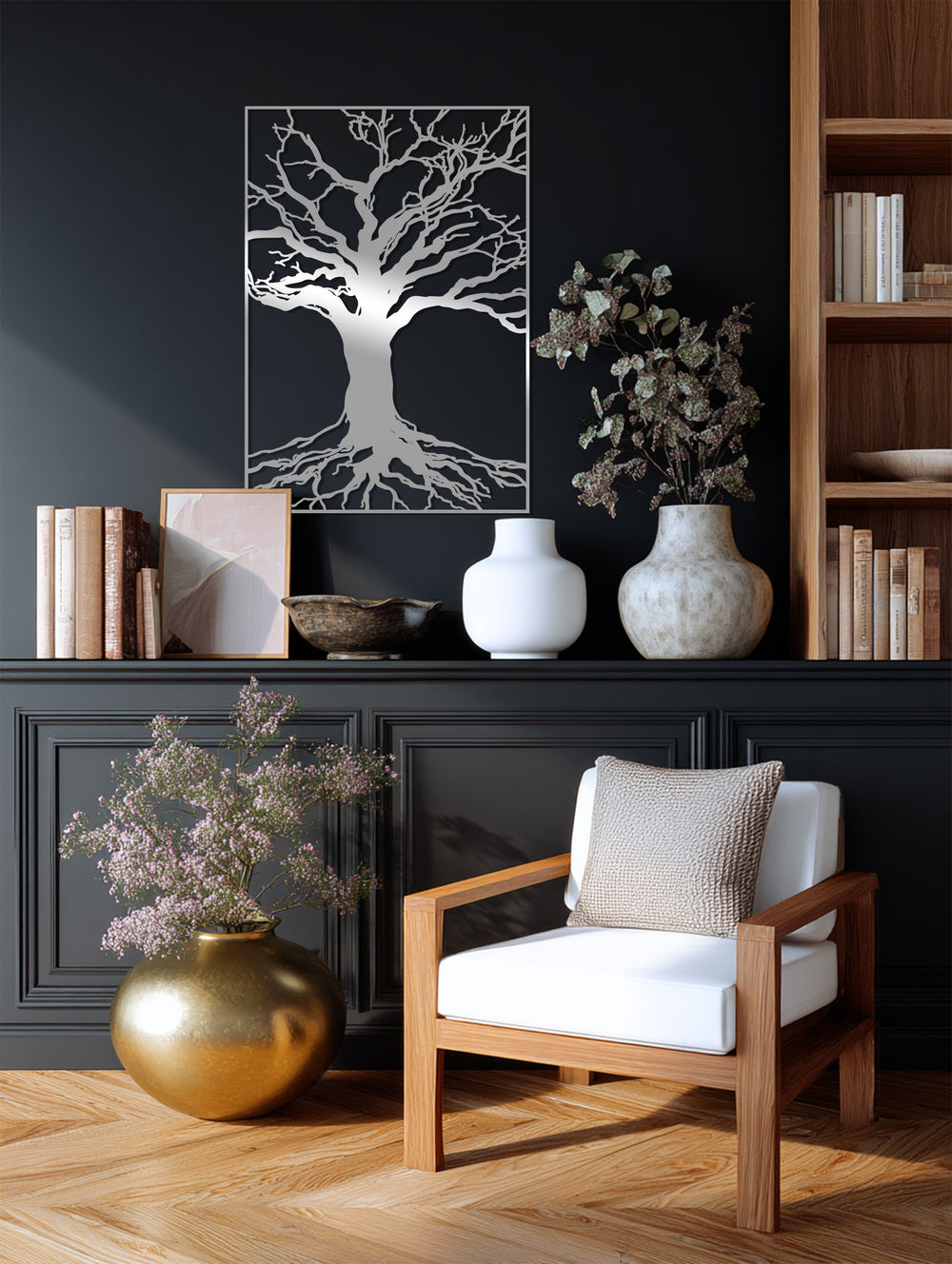 Nature-inspired tree metal wall sculpture in black design