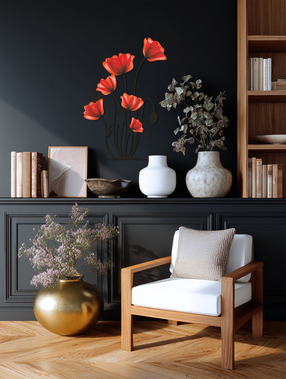 Red Poppy Flowers Metal Wall Art – Modern Floral Botanical Wall Decor
