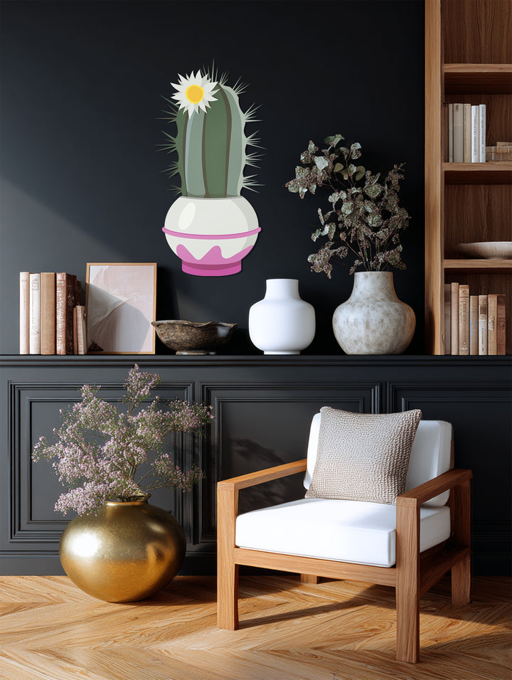 Dark gray sets the tone for this botanical metal art for wall, showcasing a Blossom Crown Cactus, adding a touch of elegance to your home decor.