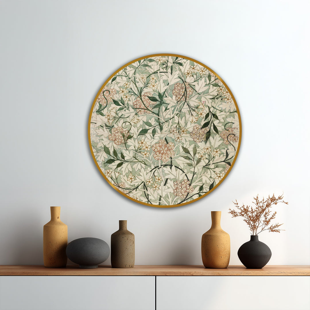 Abstract floral pattern in this vintage garden elegance round botanical oil painting evokes a sense of timeless beauty in oil painting home decor.