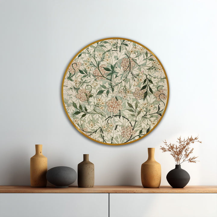 Abstract floral pattern in this vintage garden elegance round botanical oil painting evokes a sense of timeless beauty in oil painting home decor.