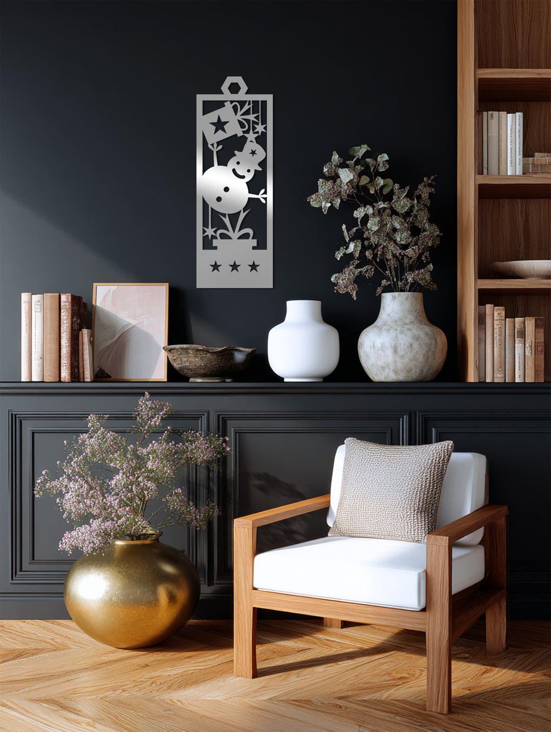 Pupazzo di neve gioioso - Stelle di Natale Decorazioni Murali in Metallo