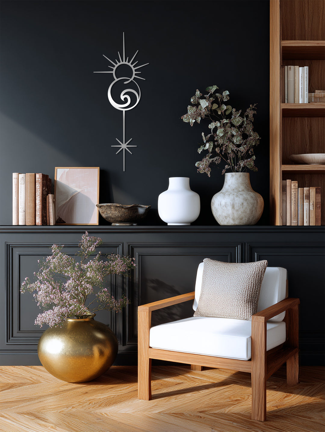 Celestial Energy Spiral – Modern Boho Metal Wall Art