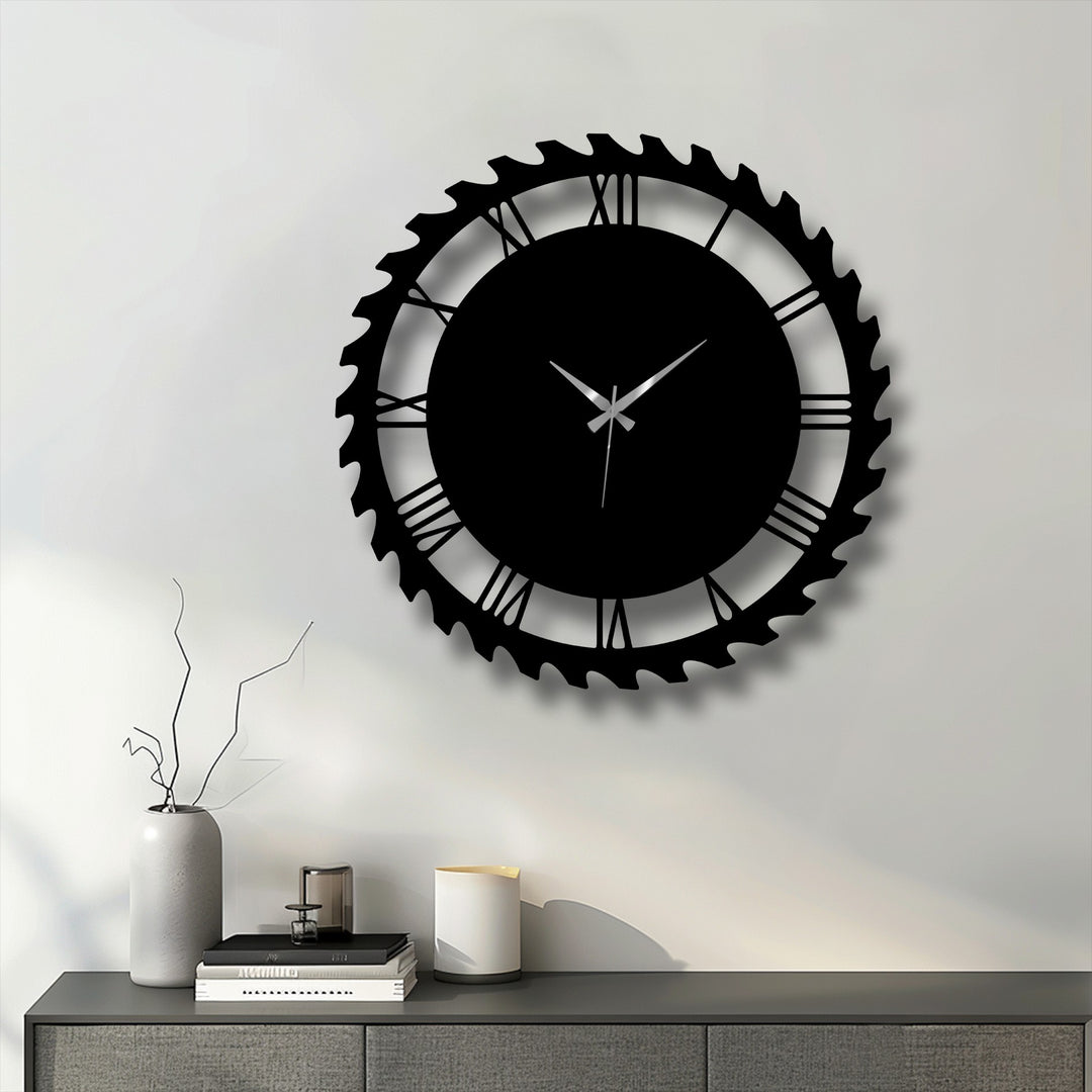 The Industrial Gear Style Metal Wall Clock emanates constant motion with its sharp gear teeth and ticking silver hands, making it compelling metal wall decor.