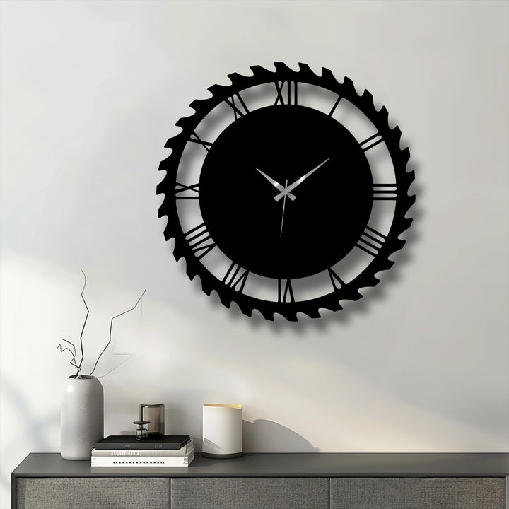 The Industrial Gear Style Metal Wall Clock emanates constant motion with its sharp gear teeth and ticking silver hands, making it compelling metal wall decor.