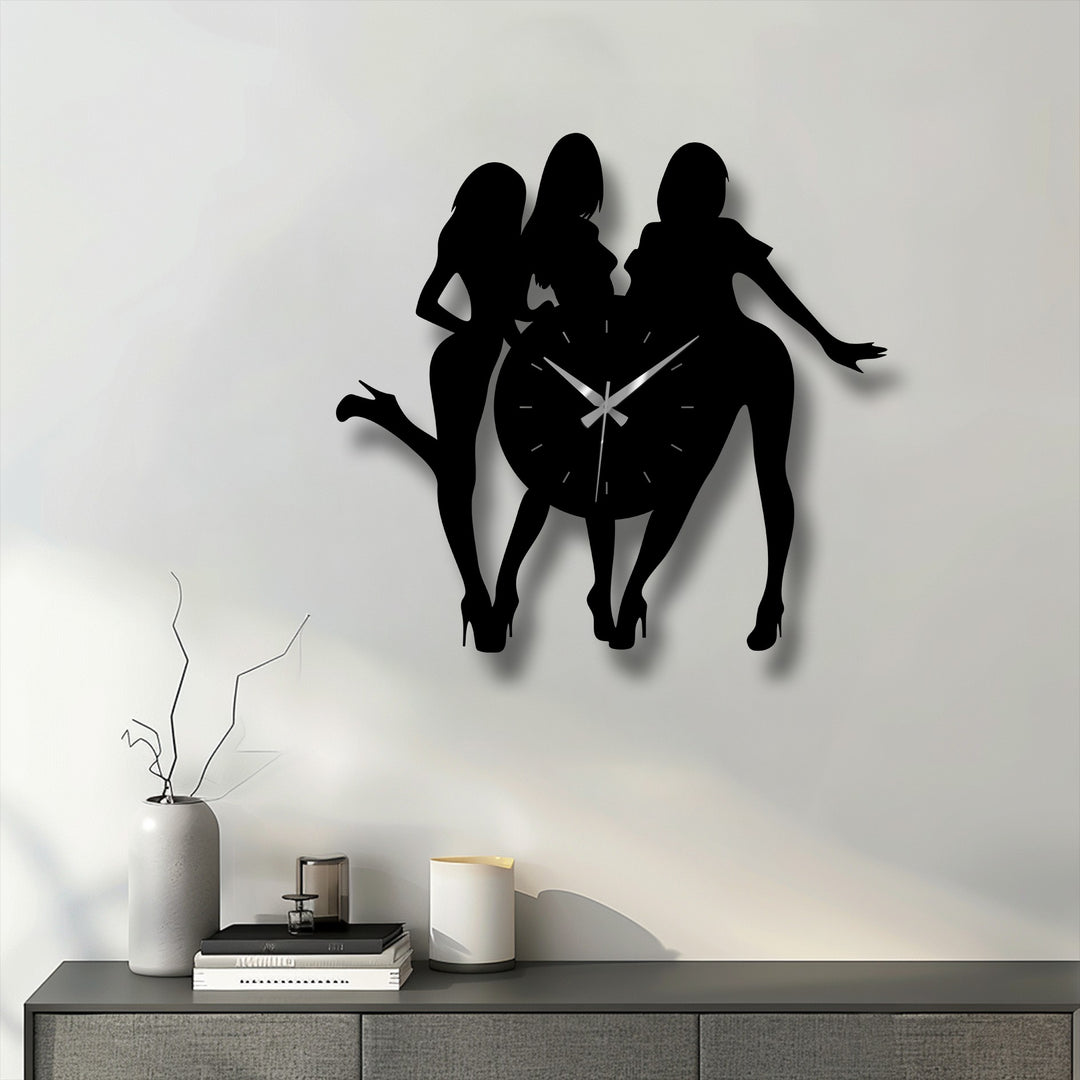 The decoration wall art showcases the realistic detail of a stylish female silhouette metal wall clock featuring a modern figure design.