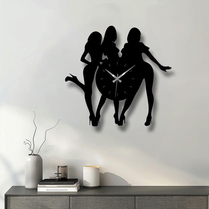 The decoration wall art showcases the realistic detail of a stylish female silhouette metal wall clock featuring a modern figure design.