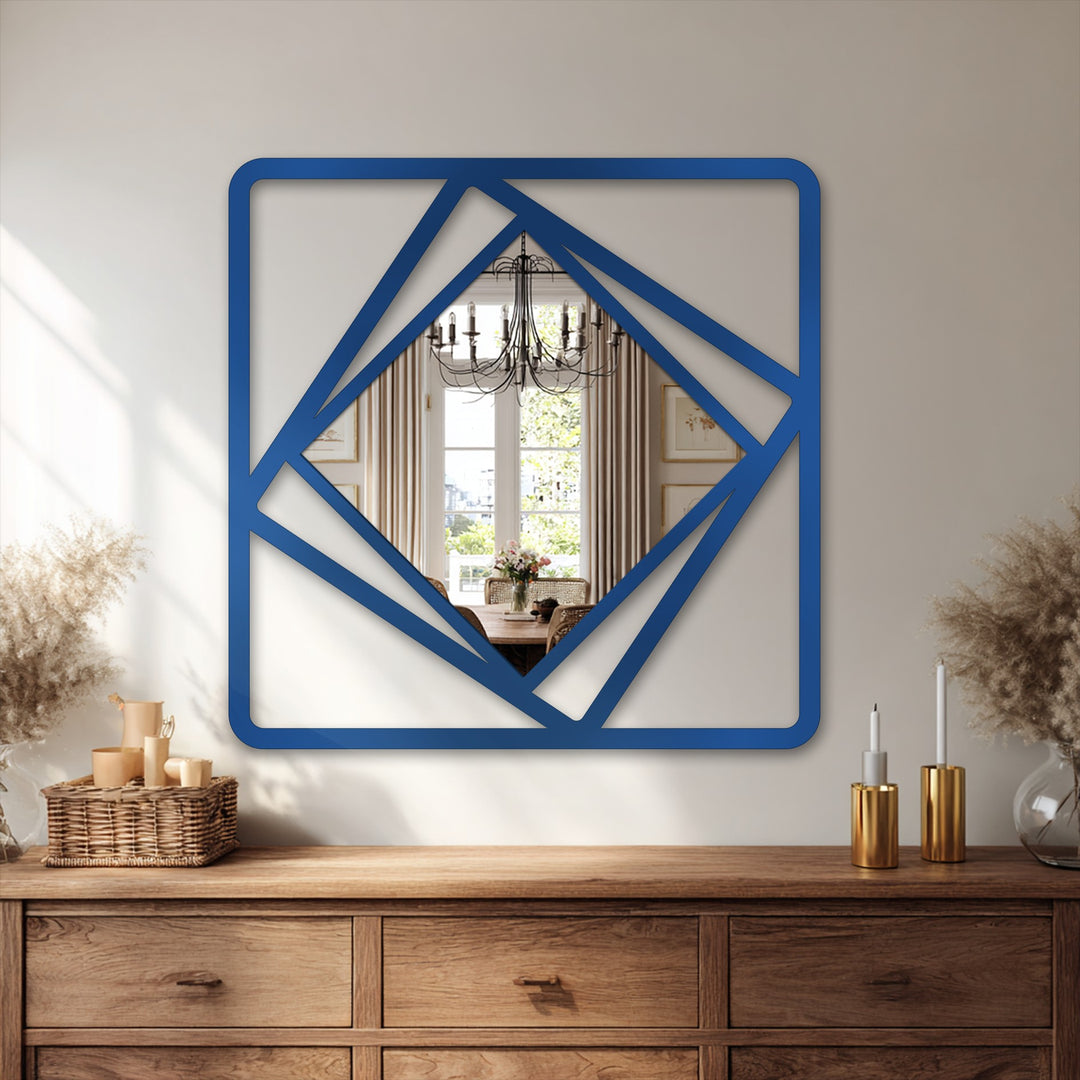Rotated Square Layers – Geometric Metal Wall Mirror