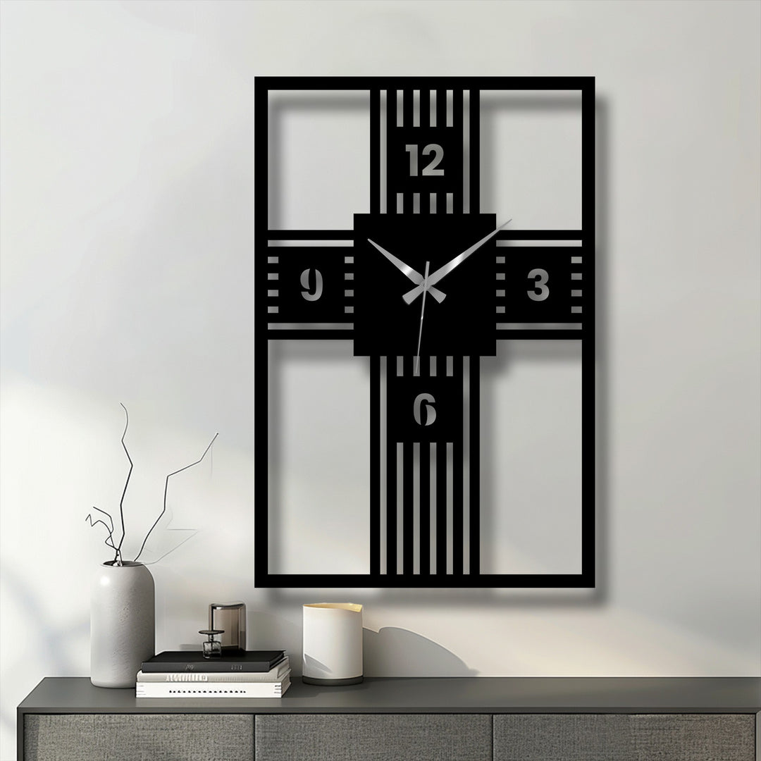 Outlining the structured edge, this modern cross geometry metal wall clock features bold borders, serving as unique decoration wall art.