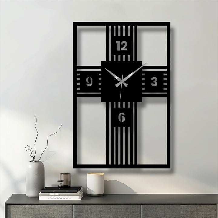 Outlining the structured edge, this modern cross geometry metal wall clock features bold borders, serving as unique decoration wall art.
