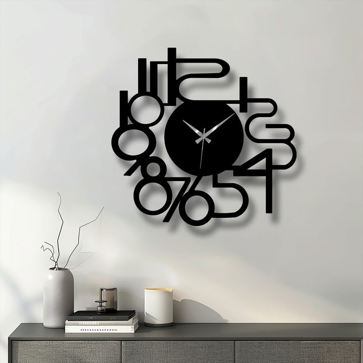 The dimensional layering of abstract, oversized numbers on this minimalist metal wall decor creates an intricate visual depth.