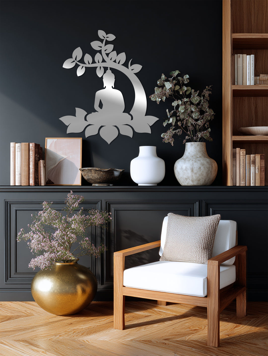 Bodhi Tree Buddha Metal Wall Art – Meditative Lotus Silhouette