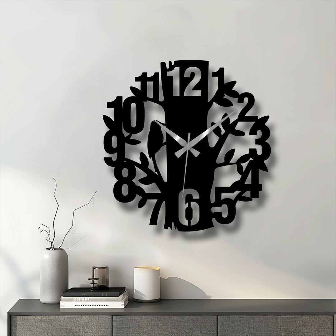 The layering effect in this nature tree design modern metal wall clock creates depth, showcasing unique modern wall decor that's both artistic and functional.