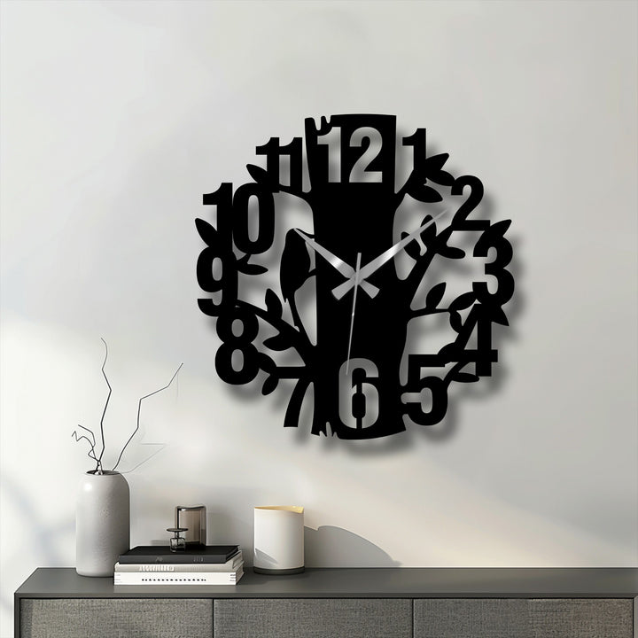 The layering effect in this nature tree design modern metal wall clock creates depth, showcasing unique modern wall decor that's both artistic and functional.