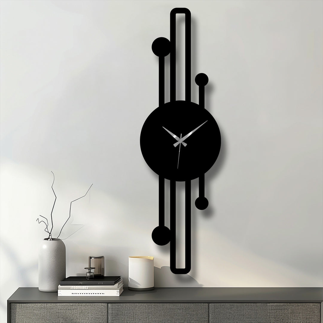 Durable decoration wall art is showcased through this minimalist metal wall clock, featuring sleek geometric lines and high-quality gold hands, enhancing its visual appeal.