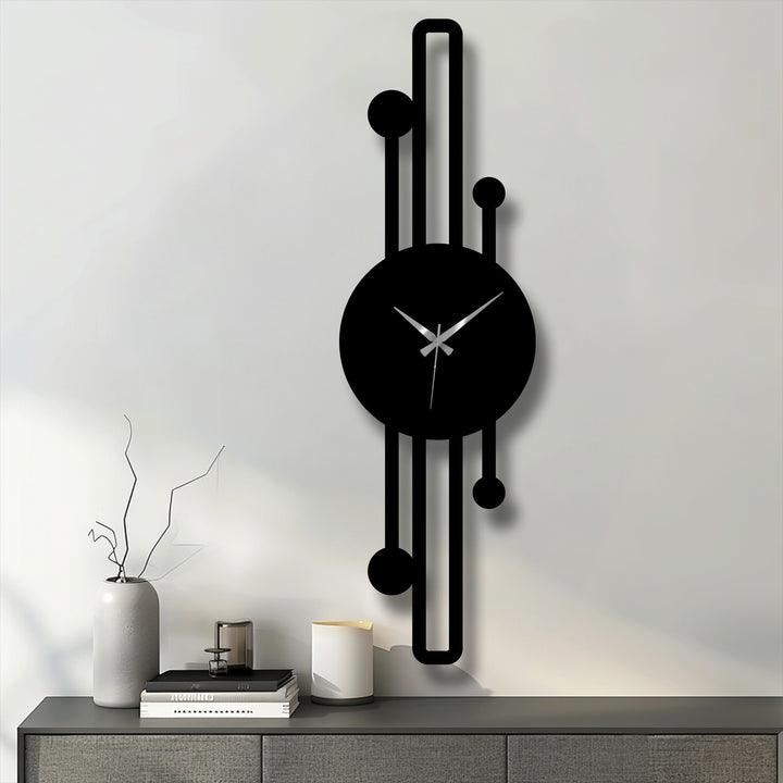 Durable decoration wall art is showcased through this minimalist metal wall clock, featuring sleek geometric lines and high-quality gold hands, enhancing its visual appeal.