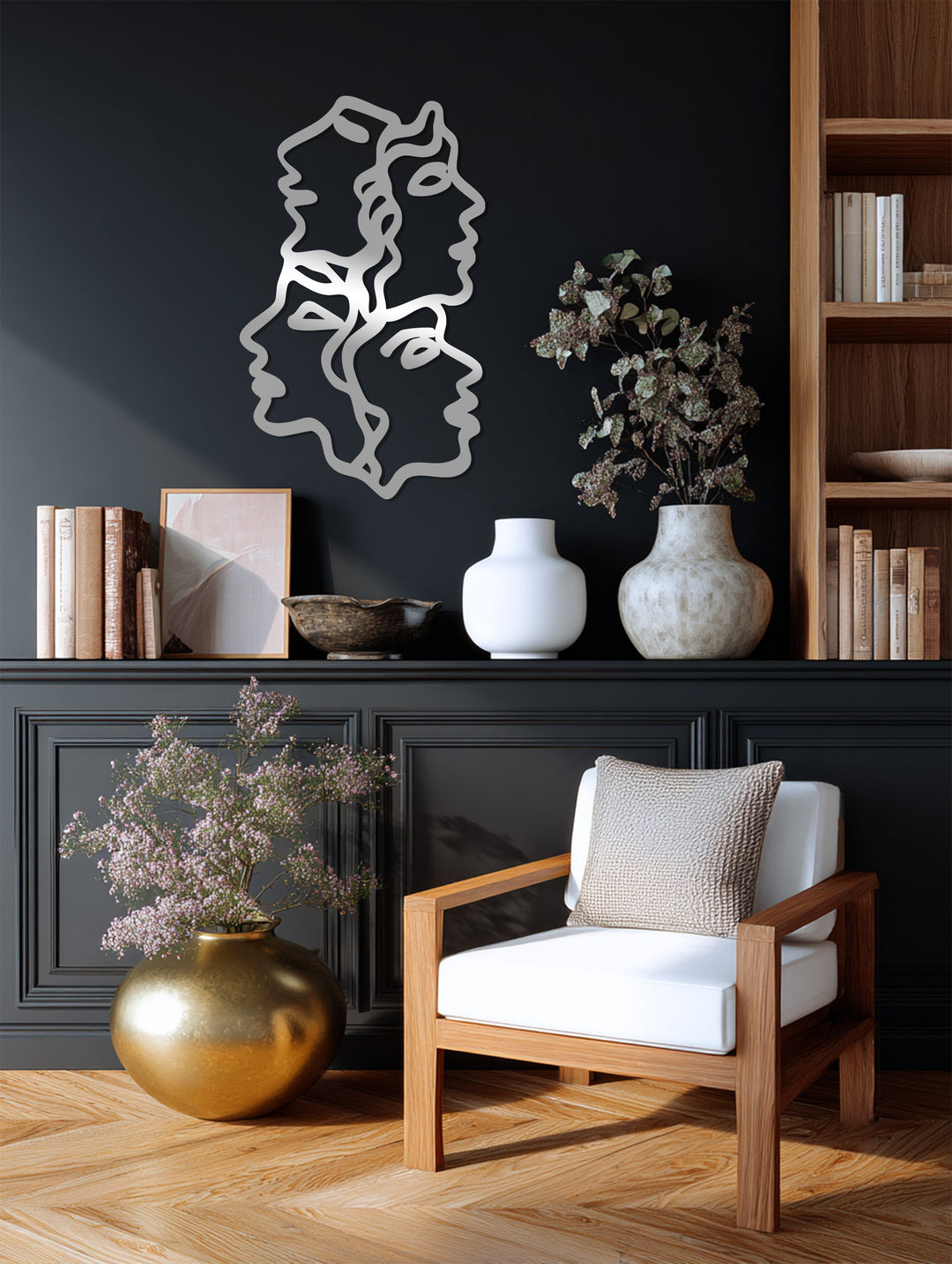 Unity of Faces – Modern Minimalist Line Art Metal Wall Décor