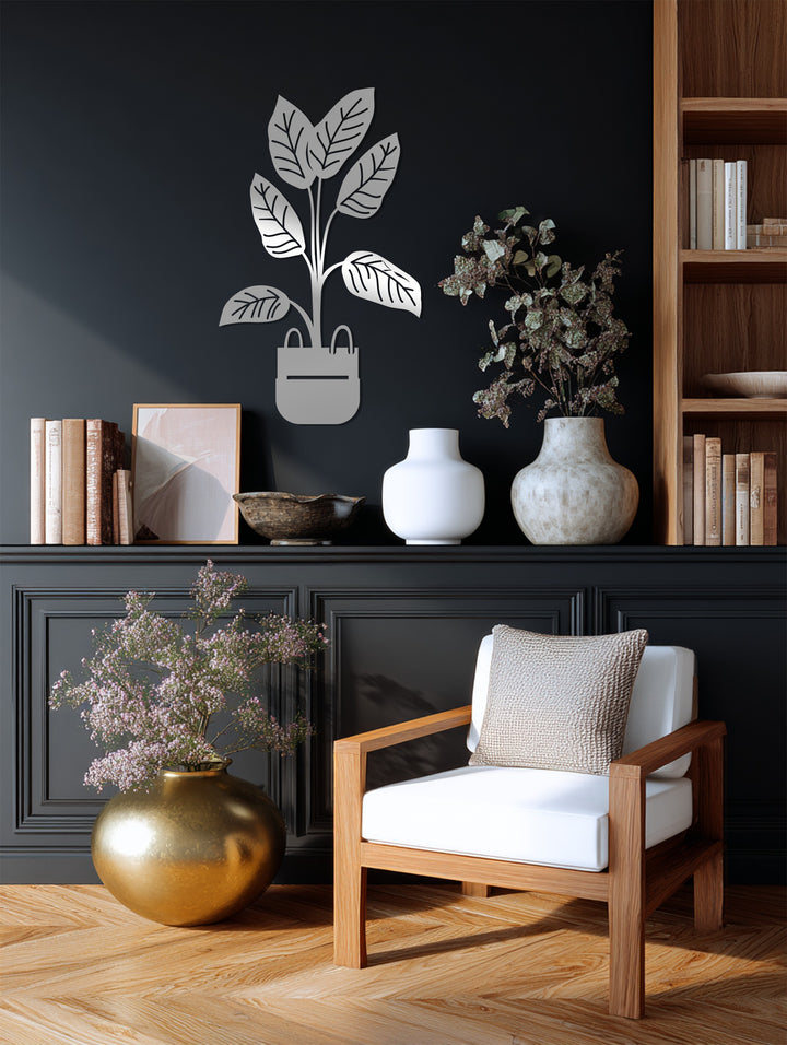 Highlighting the abstract quality, the minimalist botanical decoration wall art showcases a modern potted plant rendered in metal as a charming decoration wall art piece.