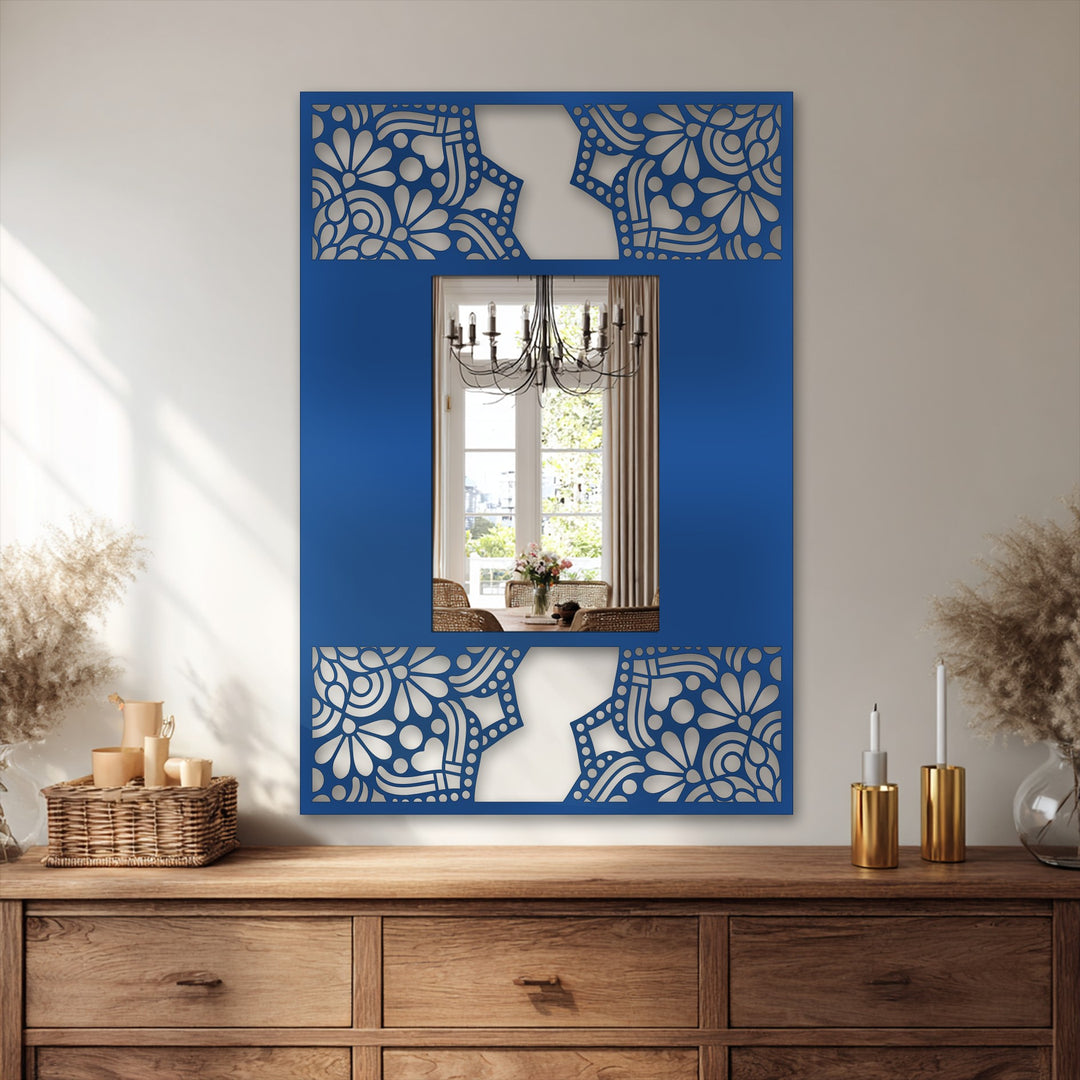 Floral Mandala Frame Metal Floor Mirror – Decorative Pattern Design