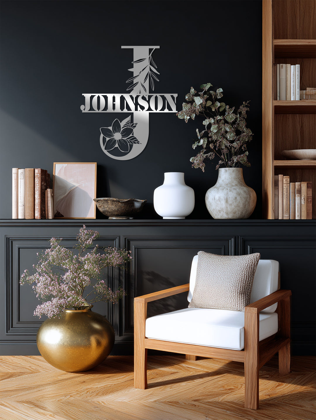 Floral Monogram Metal Wall Art – Personalized Name Sign