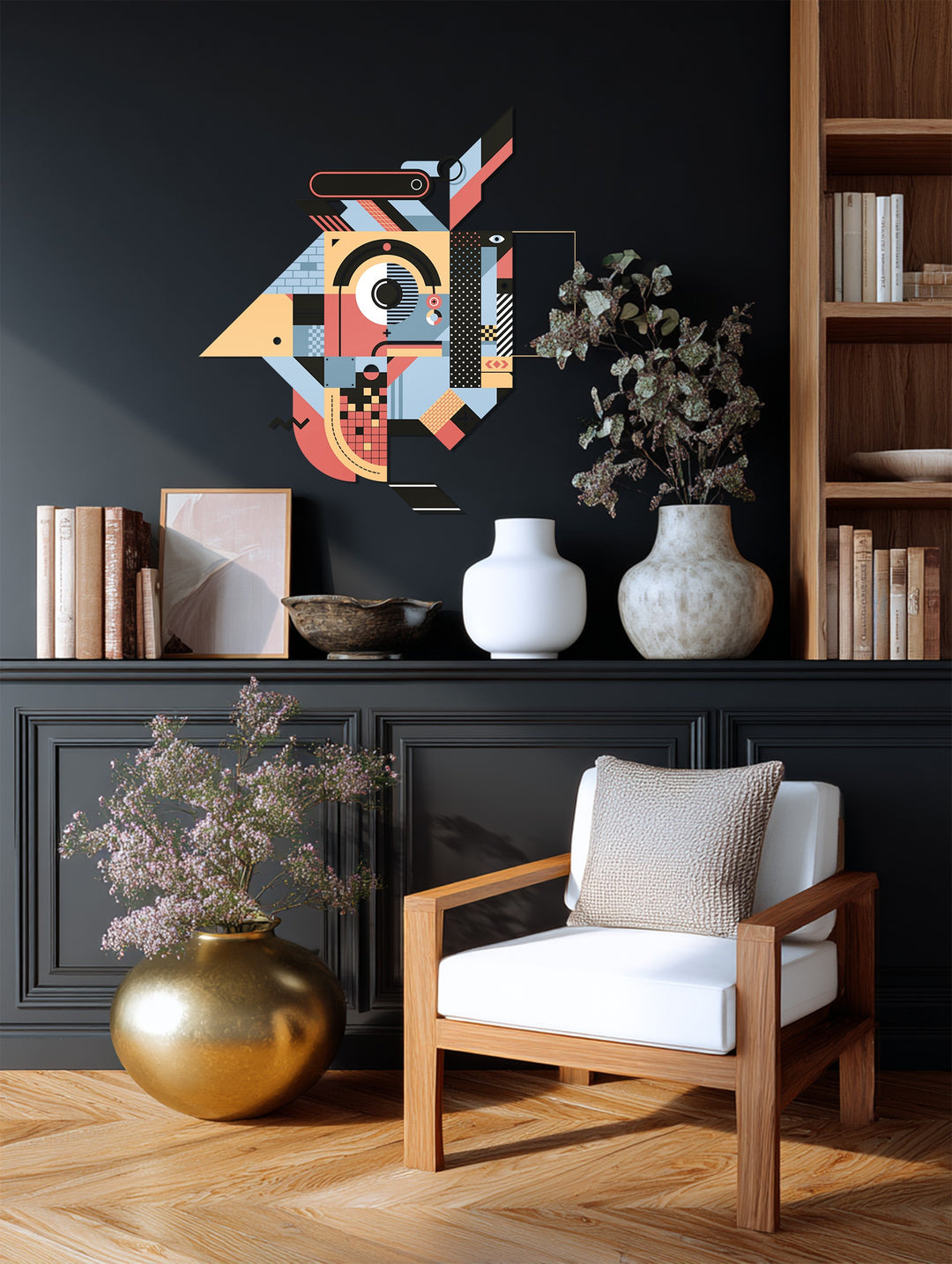 Geometric Bird Metal Wall Art – Colorful Modern Abstract Home Decor