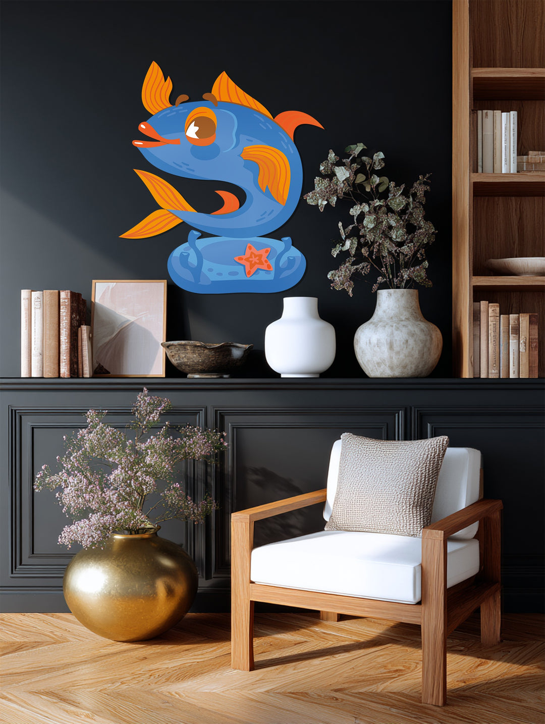 Playful Blue Fish Metal Wall Art – Cheerful Ocean-Inspired Home Decor