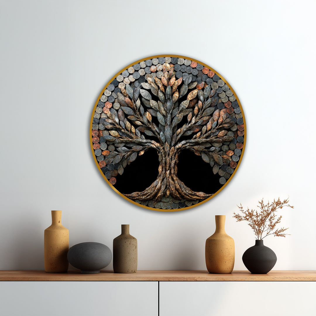 Porte-monnaie rustique–Rond en bois Tableau Peinture à l’huile Art mural