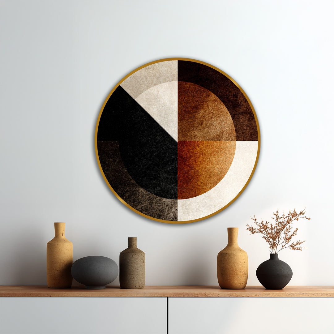 Armonía geométrica: composición circular abstracta Cuadro al óleo sobre madera