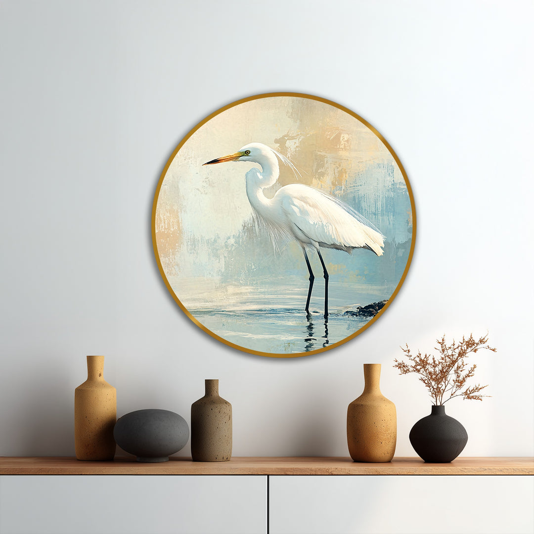 Morning Stillness – White Egret Coastal Oil Painting