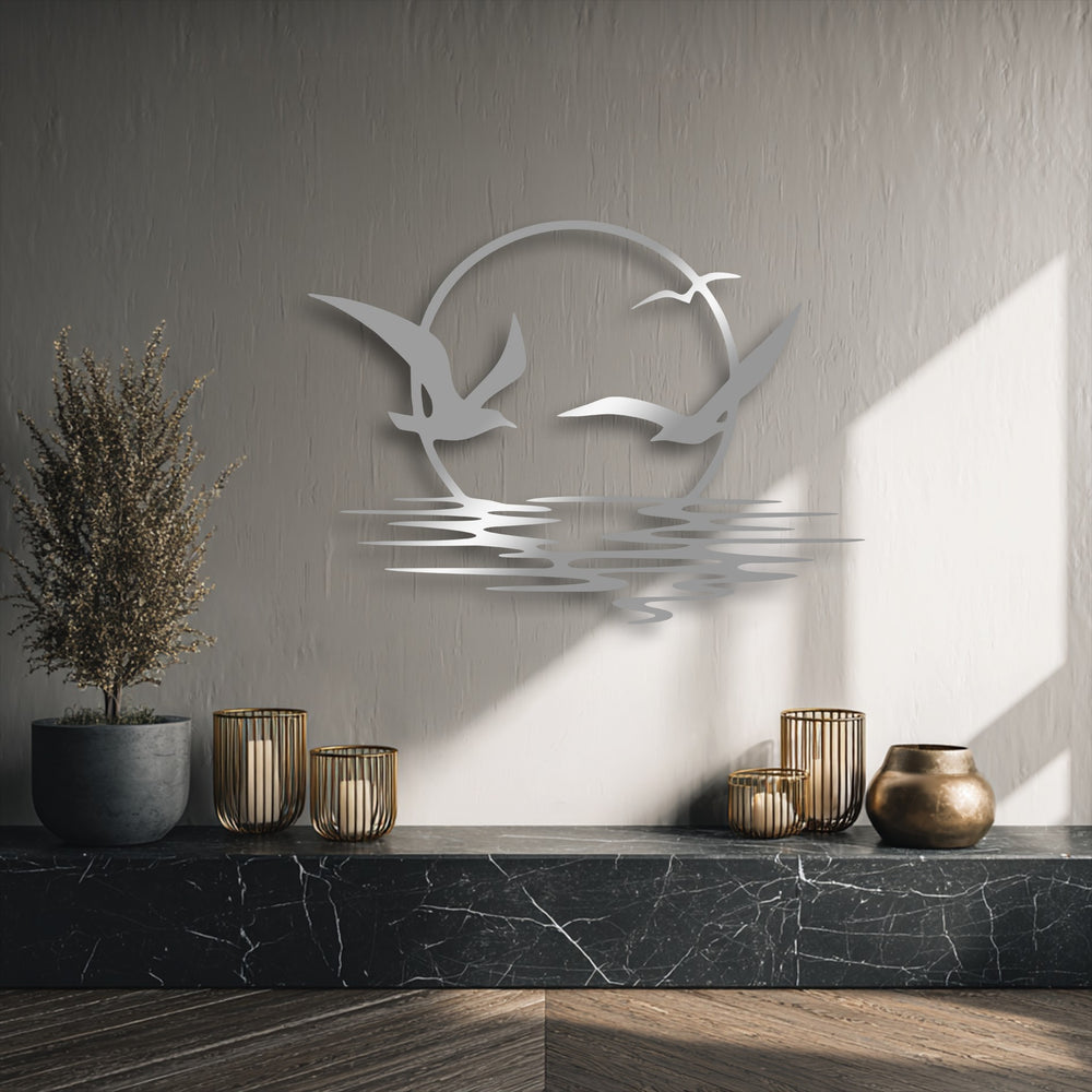 The sleek black marble foreground showcases gleaming gold caged candles and a bronze pot, enhancing the decorative metal art.