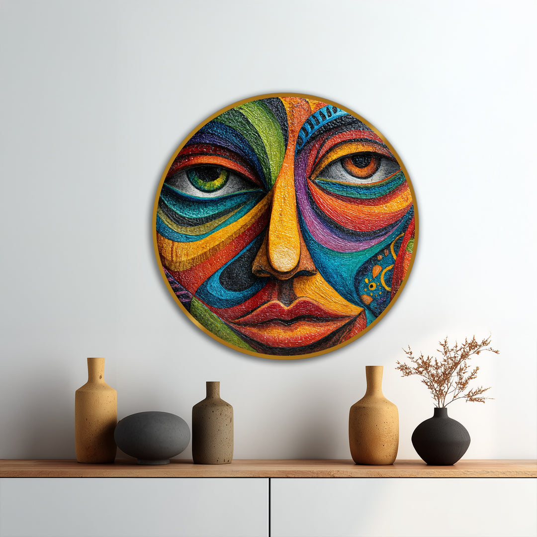 Rostro de mosaico vibrante: redondo expresionista colorido Cuadro al óleo