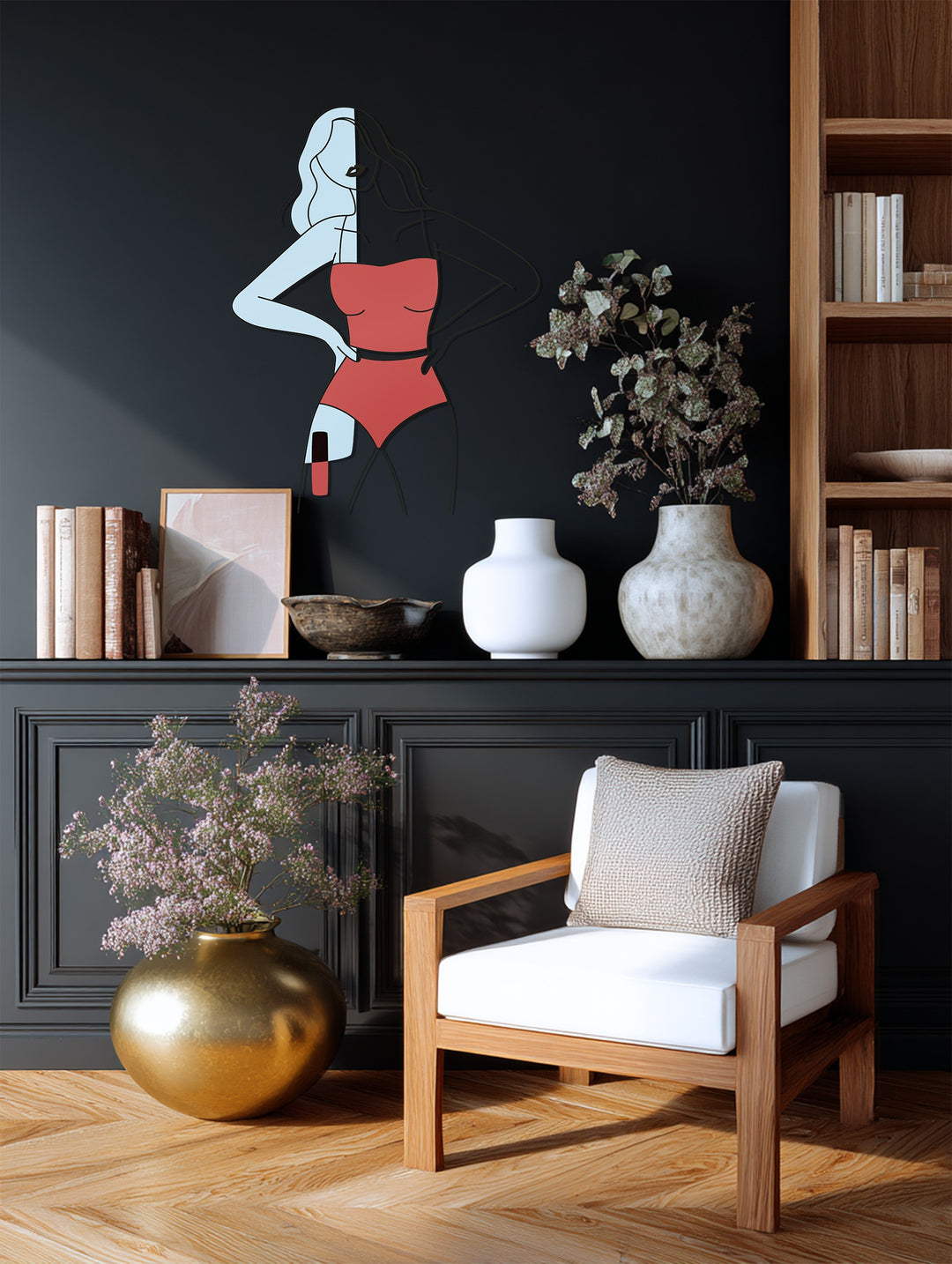 Confident Woman in Red Metal Wall Art – Modern Minimalist Home Decor