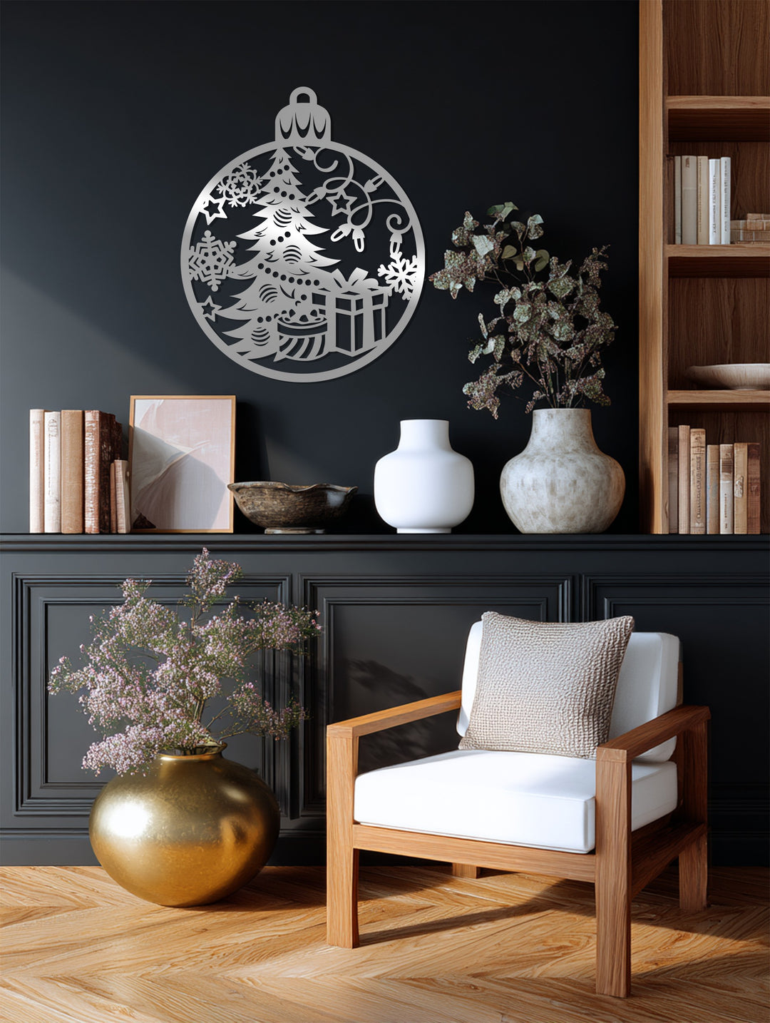 توهج احتفالي – شجرة عيد الميلاد وهدية فن جداري معدني