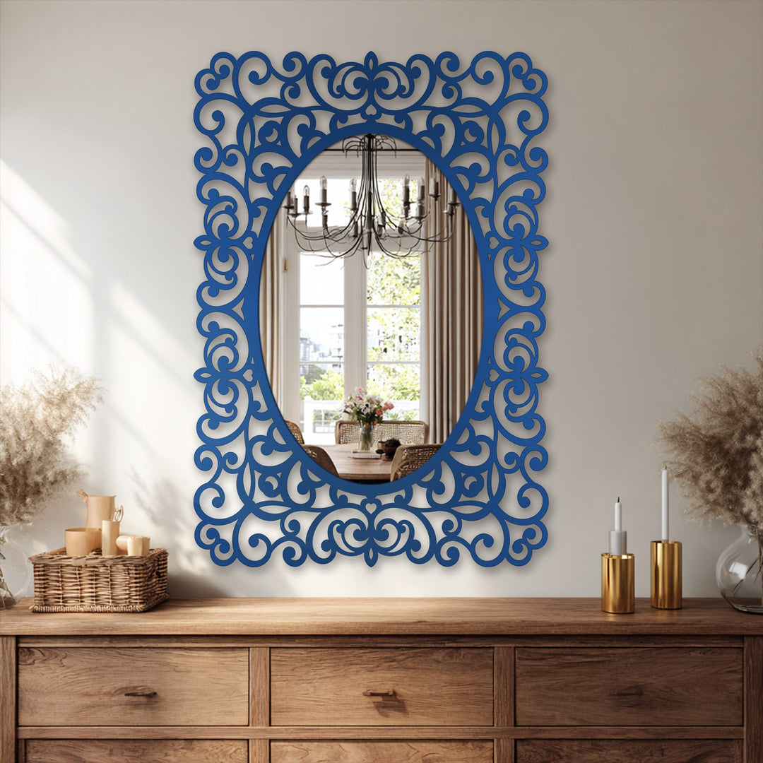 Regal Scrollwork Oval Wall Mirror – Baroque Frame Accent