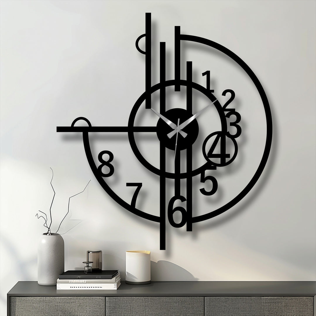 Evoking a stylish and minimalist mood, this abstract geometric number modern metal wall clock exemplifies unique decoration wall art with its artistic design.