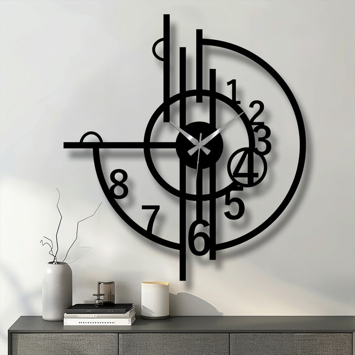 Evoking a stylish and minimalist mood, this abstract geometric number modern metal wall clock exemplifies unique decoration wall art with its artistic design.