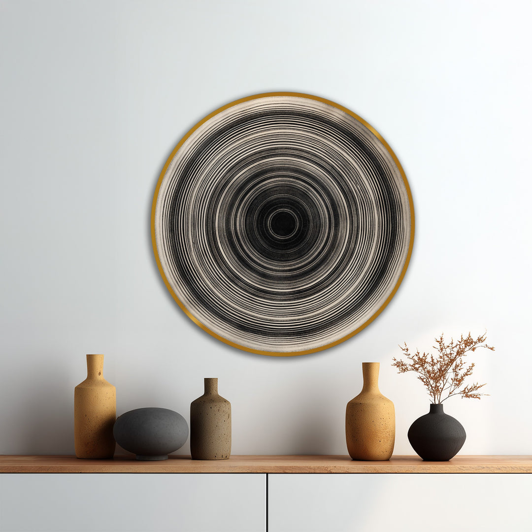 Expertly crafted with fine oil paint on a smoothly finished wood, this modern oil painting art showcases the monochrome pulse of minimalist circular wall art.