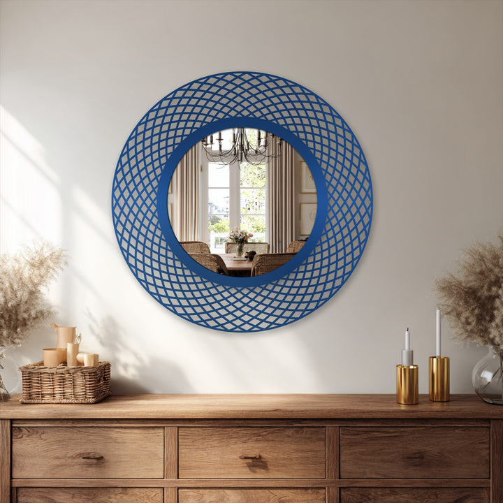 Round decorative mirror with woven pattern