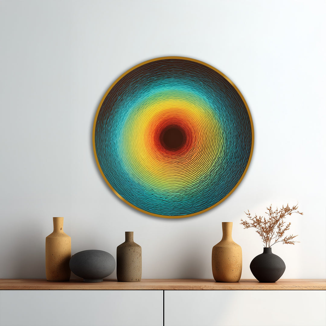 Disco de pulso solar – Círculo abstracto radiante Cuadro al óleo