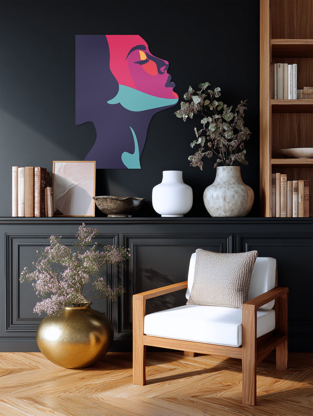 Abstract Woman Silhouette Metal Wall Art – Modern Colorful Decor