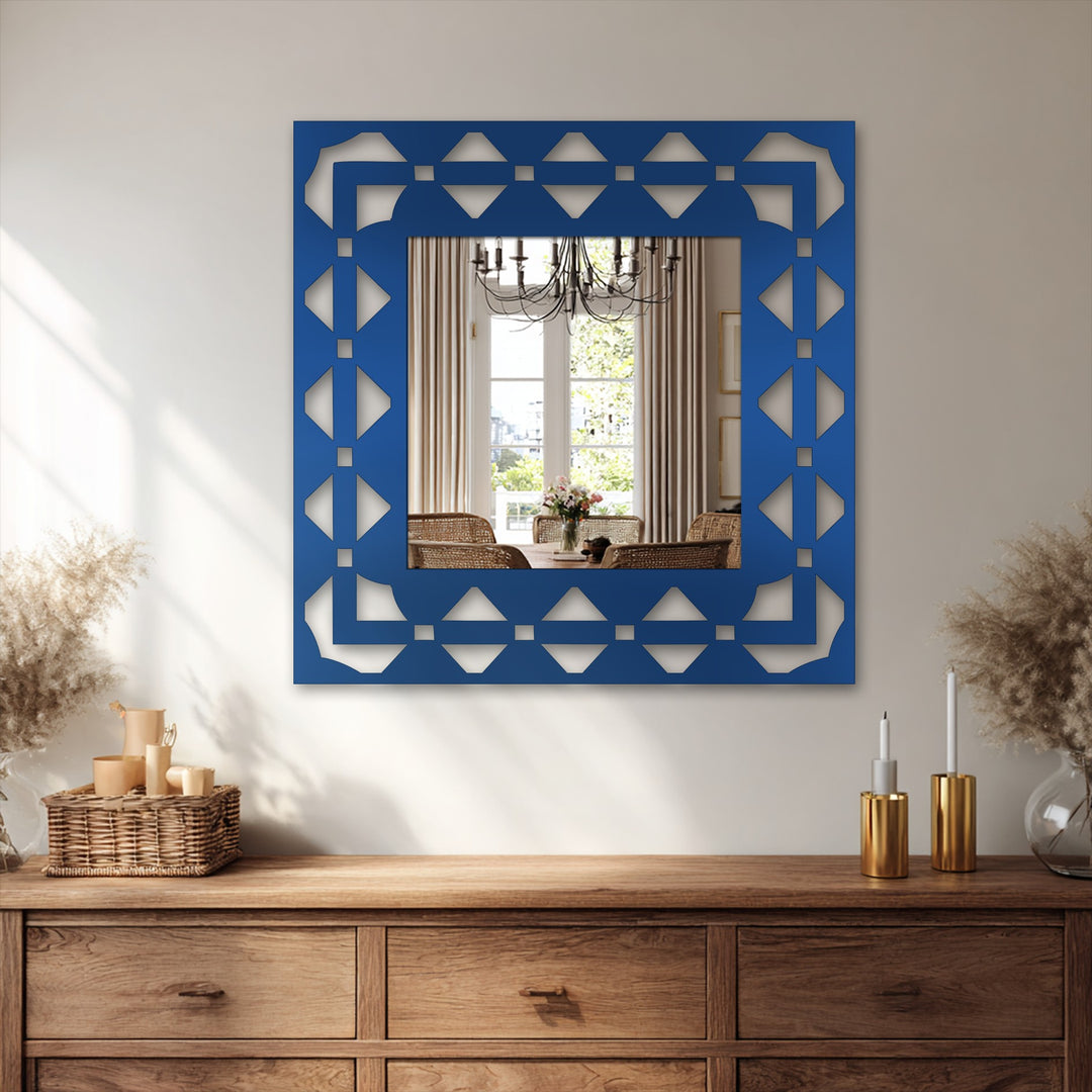 Ornate Geometry – Decorative Patterned Square Metal Wall Mirror