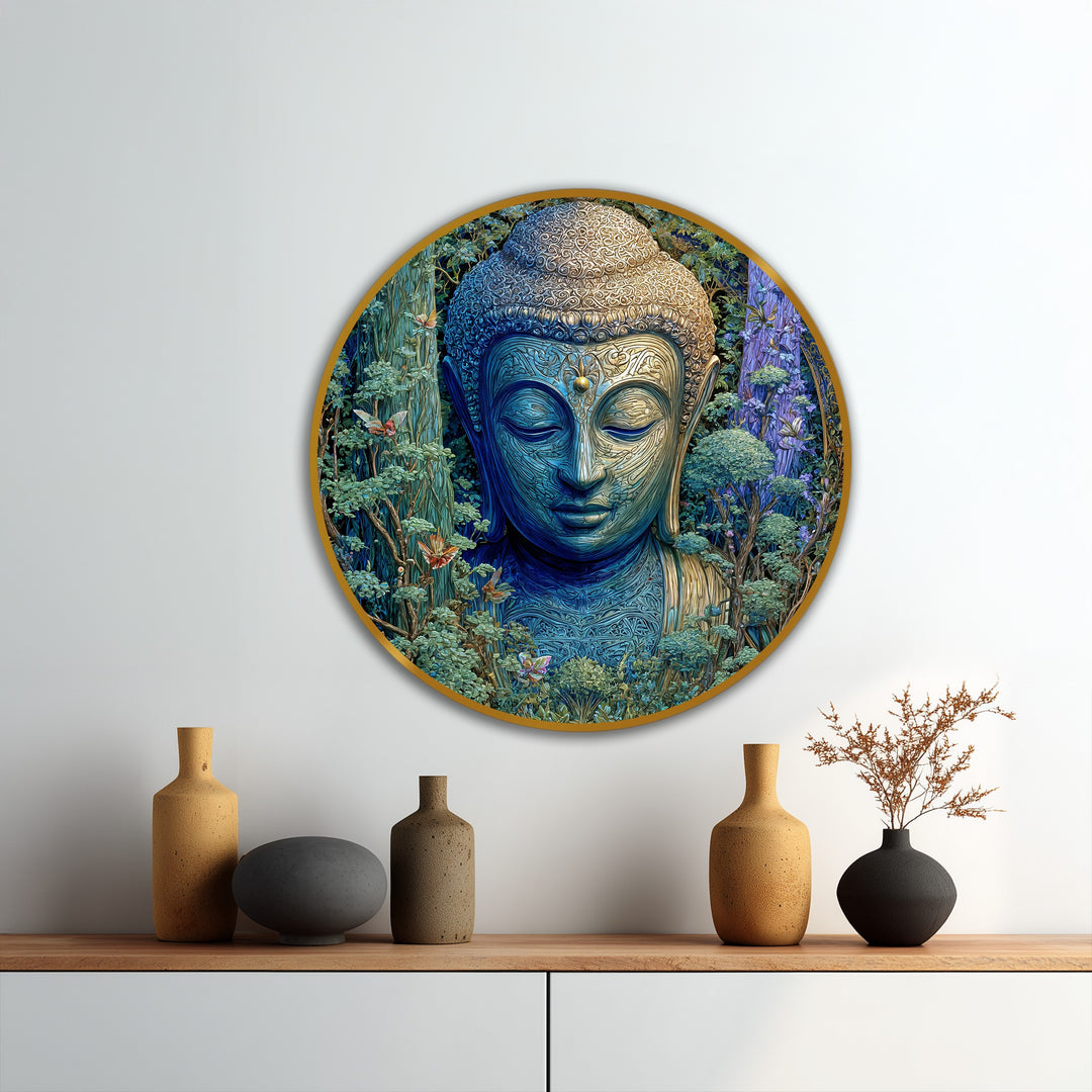 Detailed brushstrokes and subtle tonal variations highlight the exceptional finish of this Forest Tranquility Emerald Buddha modern oil painting art.