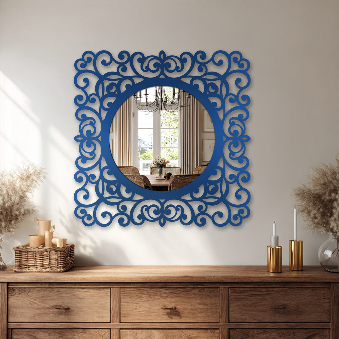 Llave griega redonda decorativa Espejo De Pared – Decoración de pared con espejo clásico moderno