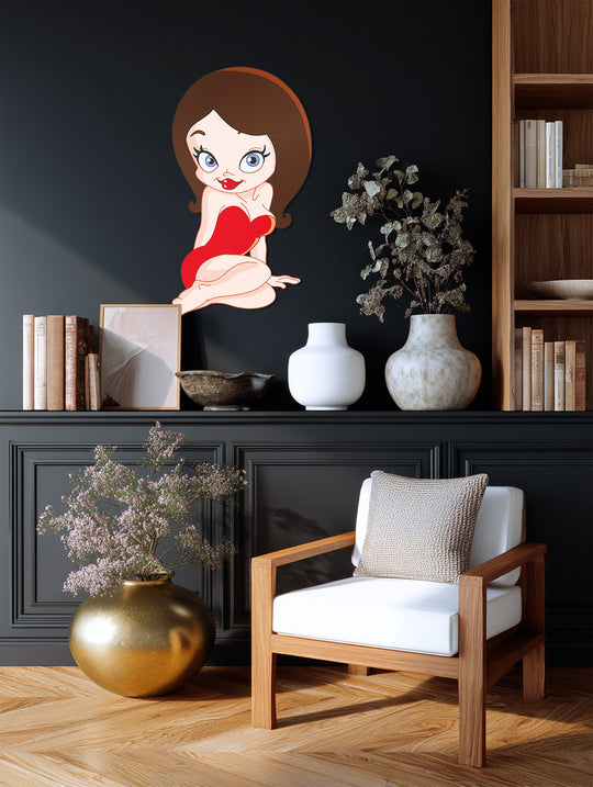 Playful cartoon girl metal wall decor for modern interiors