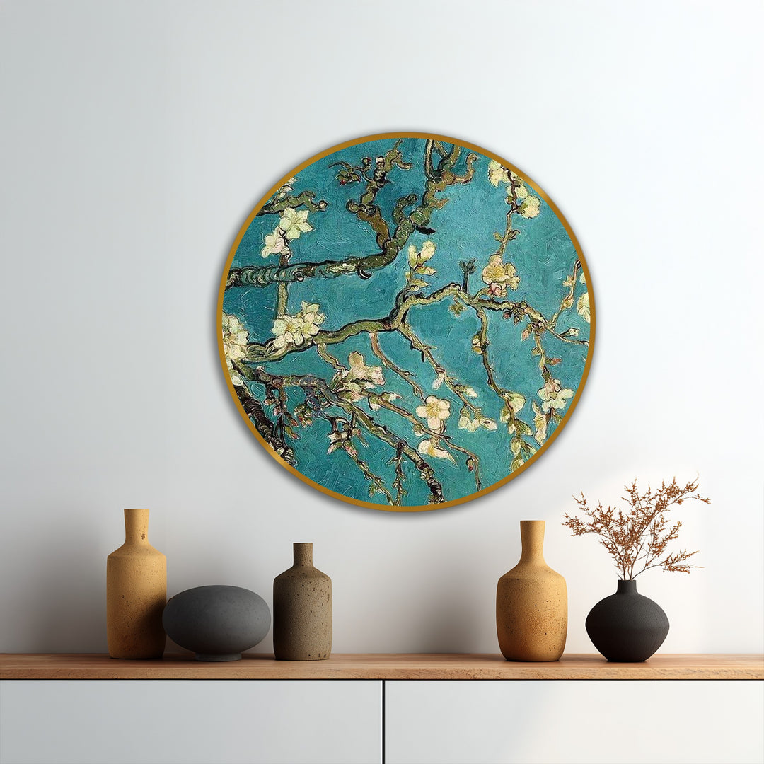 Blossoming Sky – Almond Branches Round Oil Painting